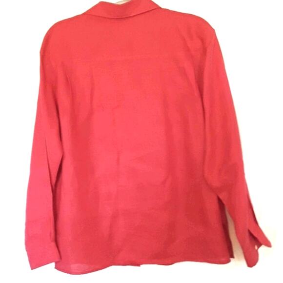 Women Sz 10 Red 100% Irish Linen Fairy Long Sleeve Button Up Pockets Talbots Top - Picture 2 of 10